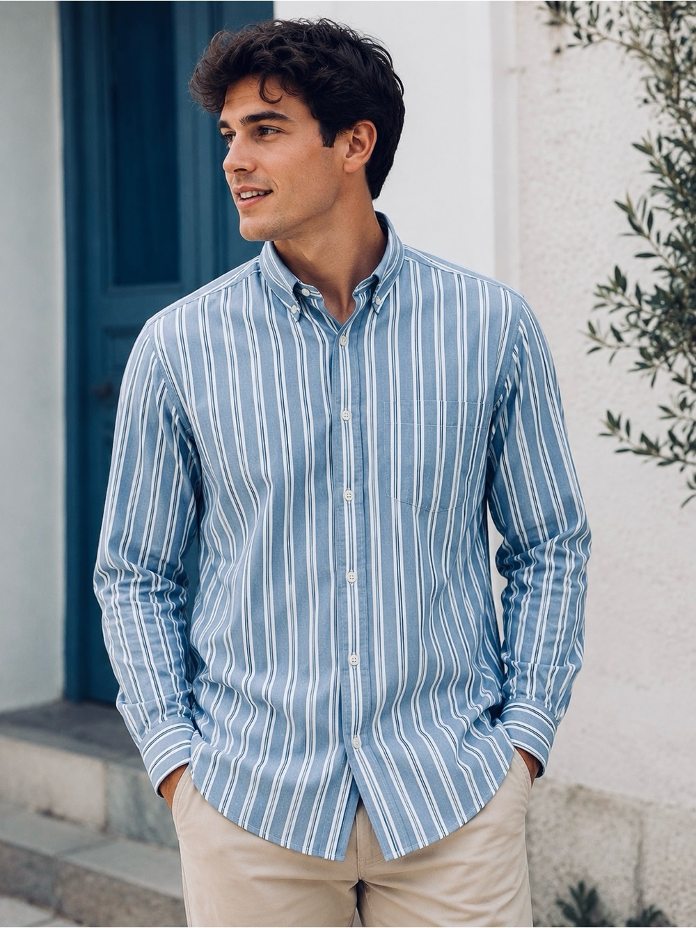 NWT New Hugo Boss Ebill Stripe Cotton Oxford Button Down Blue Shirt Size L